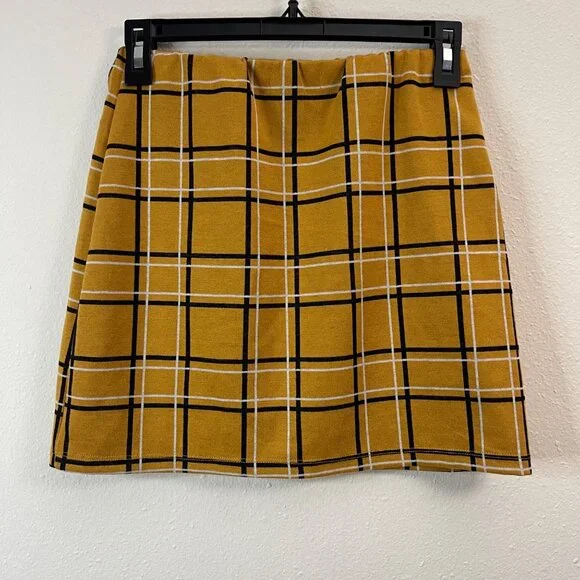 Girls Yellow Plaid Mini Skirt With Slit Detail By Popular Basics Size S - Picture 5 of 9